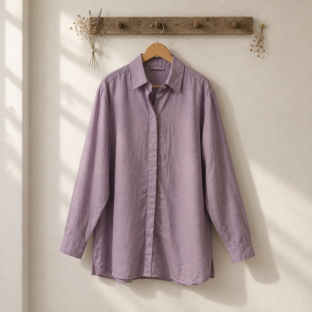 Hinson Wu Lg Linen Blend Tunic Button Down Shirt Long Sleeve Purple